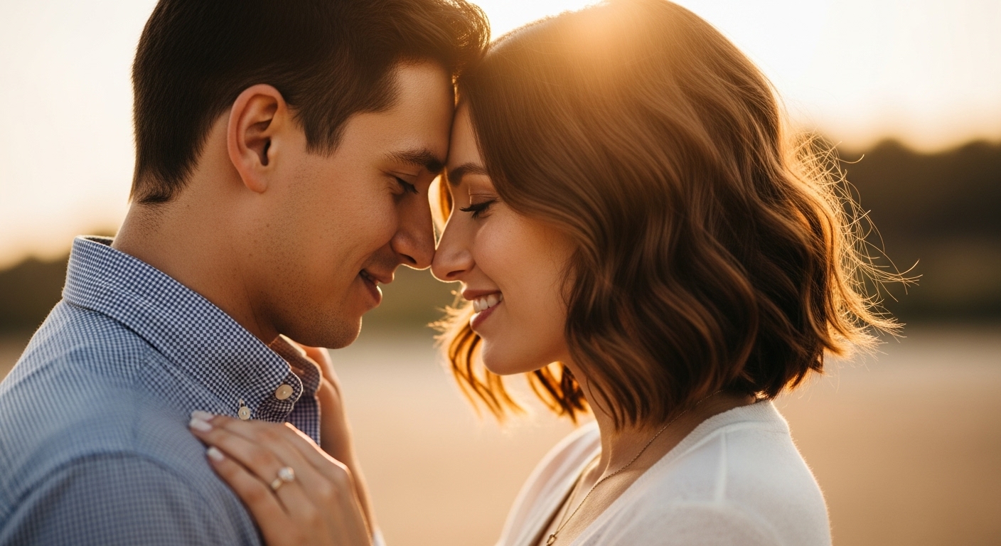 Couple leaning closer while communicating through body language and mutual attraction.