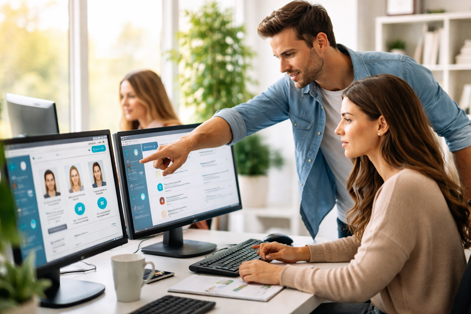 Equipo de moderación humana garantizando la seguridad en un sitio de citas en línea.