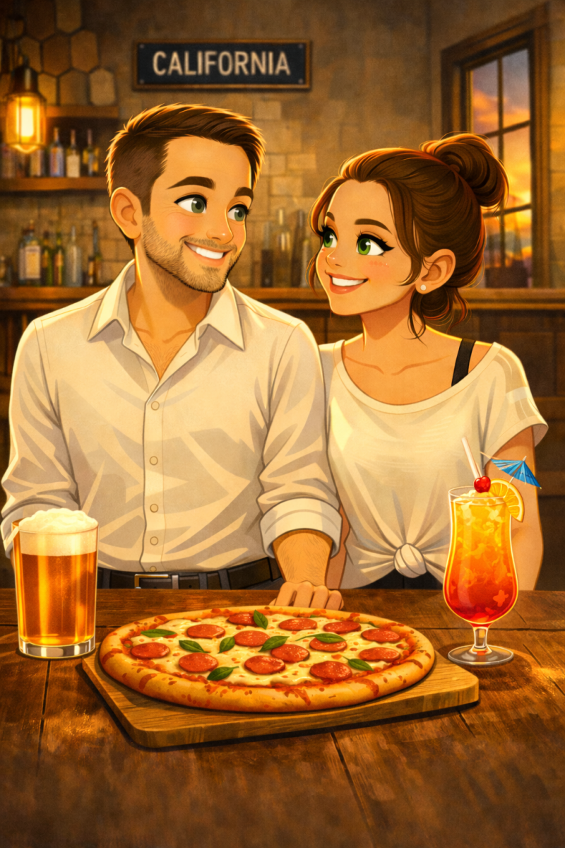 Pascal and Marie-Claude sharing a warm moment over a pizza, symbolizing simple pleasures and everyday connection.