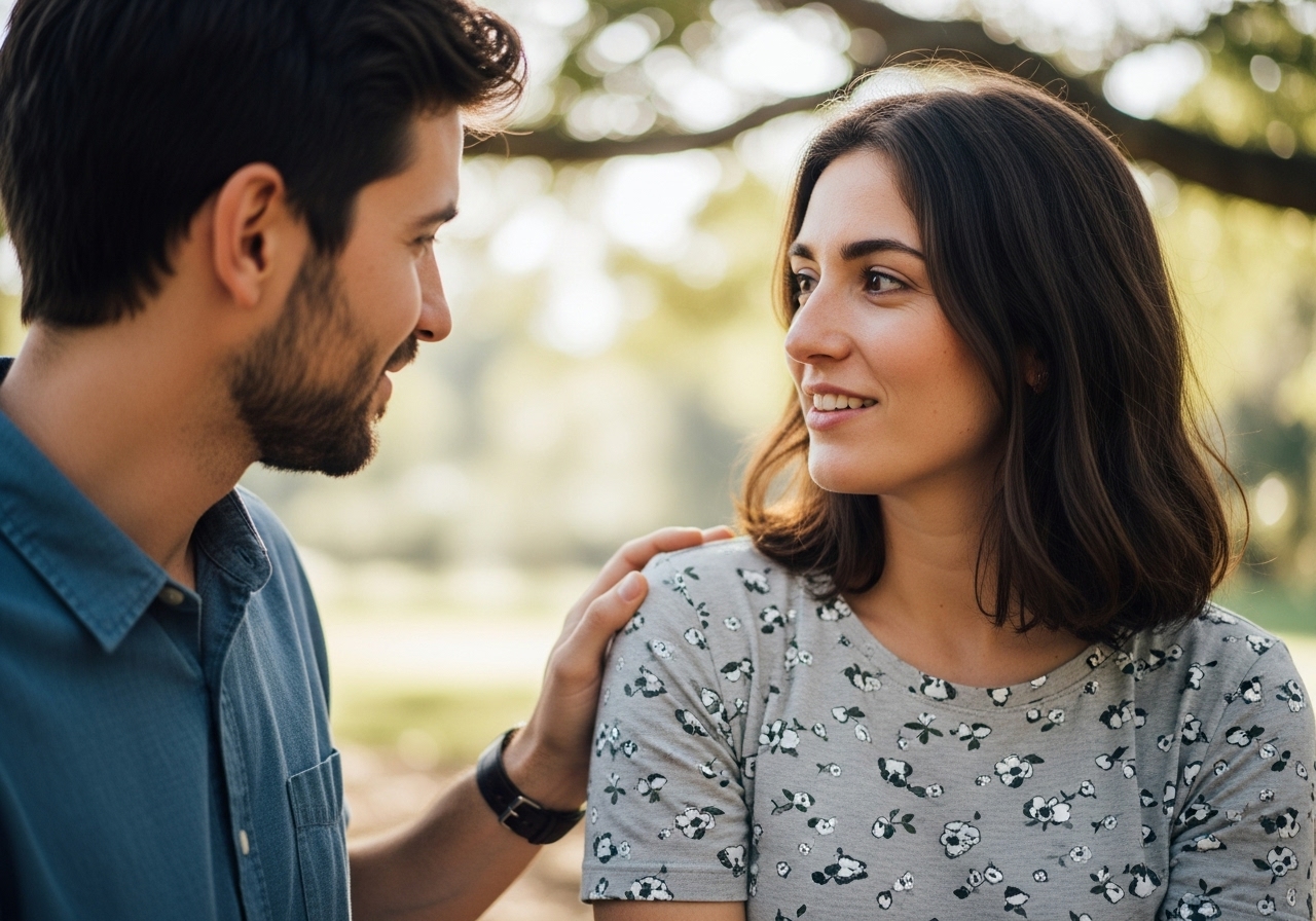 Light and reassuring touch between two people with mutual attraction